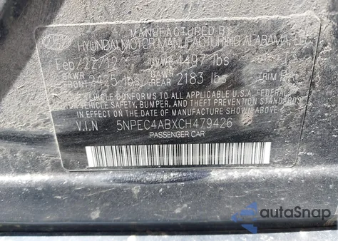 2012 Hyundai Sonata Se 2.0T from USA, damaged, VIN 5NPEC4ABXCH479426